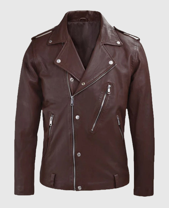 Men's Burgundy Beast Leather Biker Jacket
