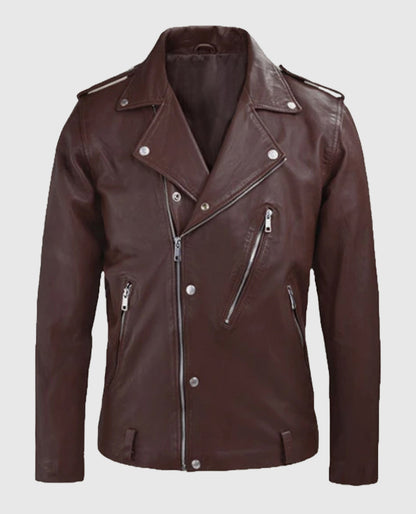 Men's Burgundy Beast Leather Biker Jacket