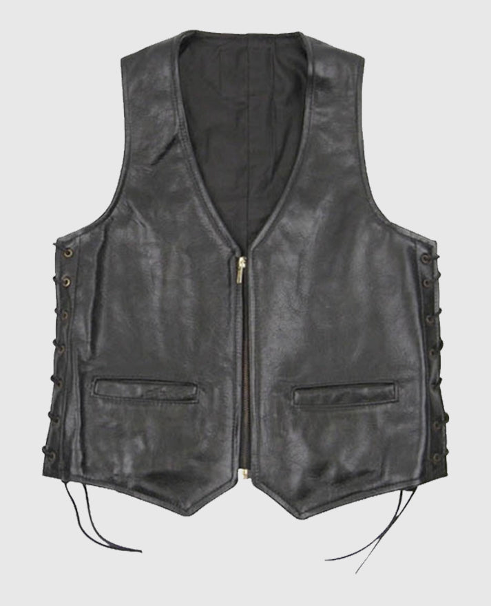 Men's Casual Black Laced Leather Vest