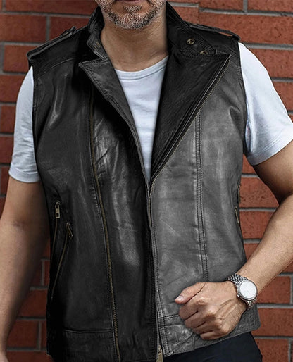Men's Classic Black Biker Leather Vest