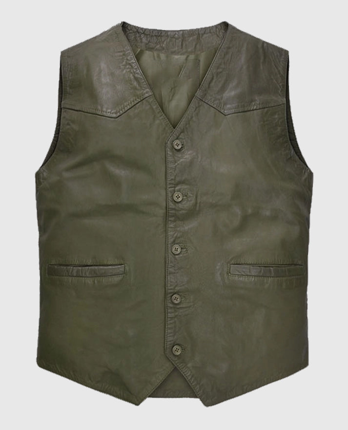 Men's Cowboy Basicallo Green Washed and Wax Leather Vest