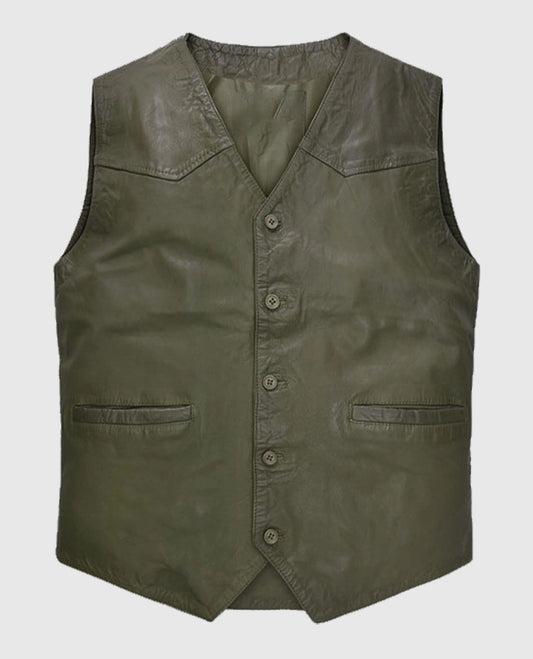 Men's Cowboy Basicallo Green Washed and Wax Leather Vest