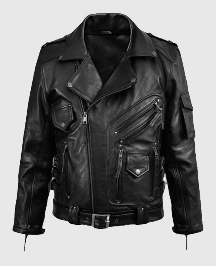 Men's Deadwood Black Moto Style Black Leather Jacket