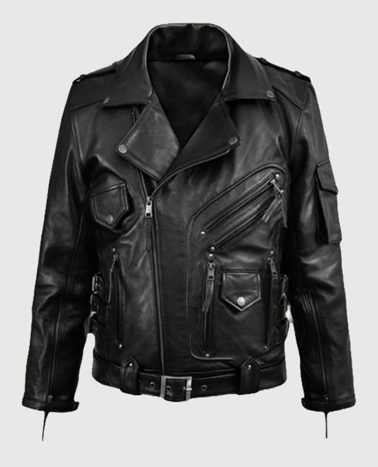 Men's Deadwood Black Moto Style Black Leather Jacket