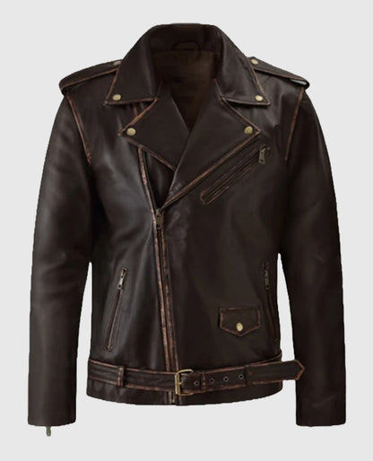 Men's Enforcer Biker Dark Brown Leather Jacket