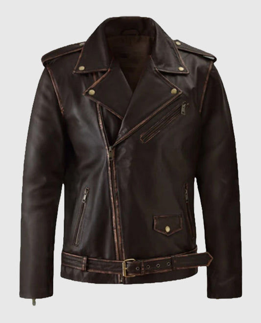 Men's Enforcer Biker Dark Brown Leather Jacket