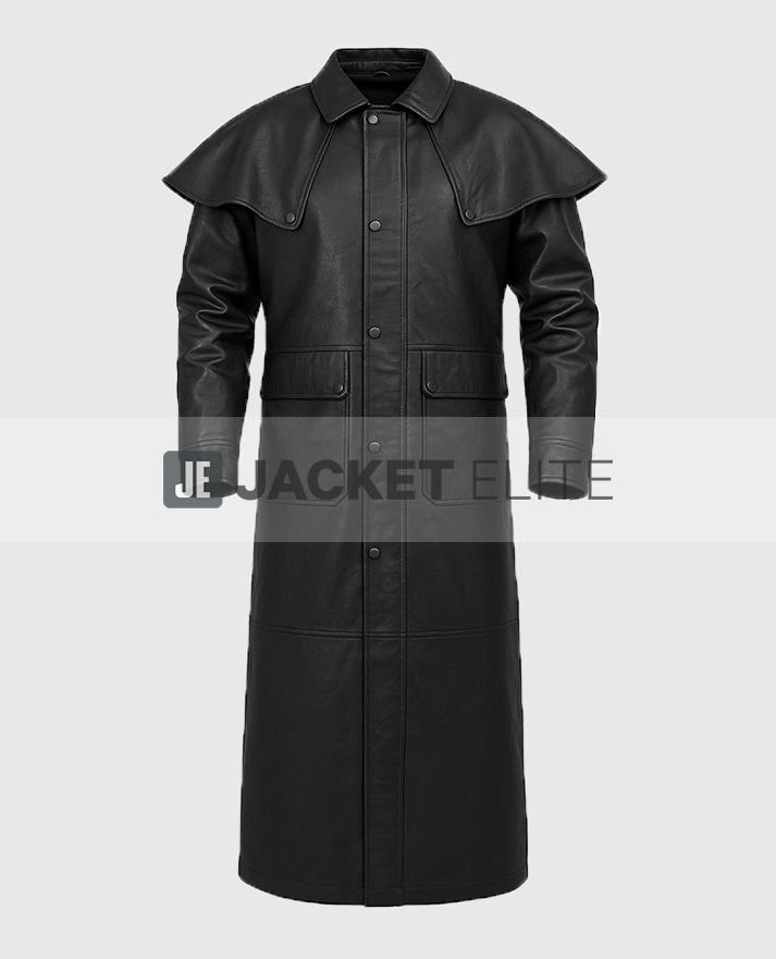 Men's Leather Long Black Duster
