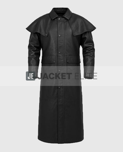 Men's Leather Long Black Duster