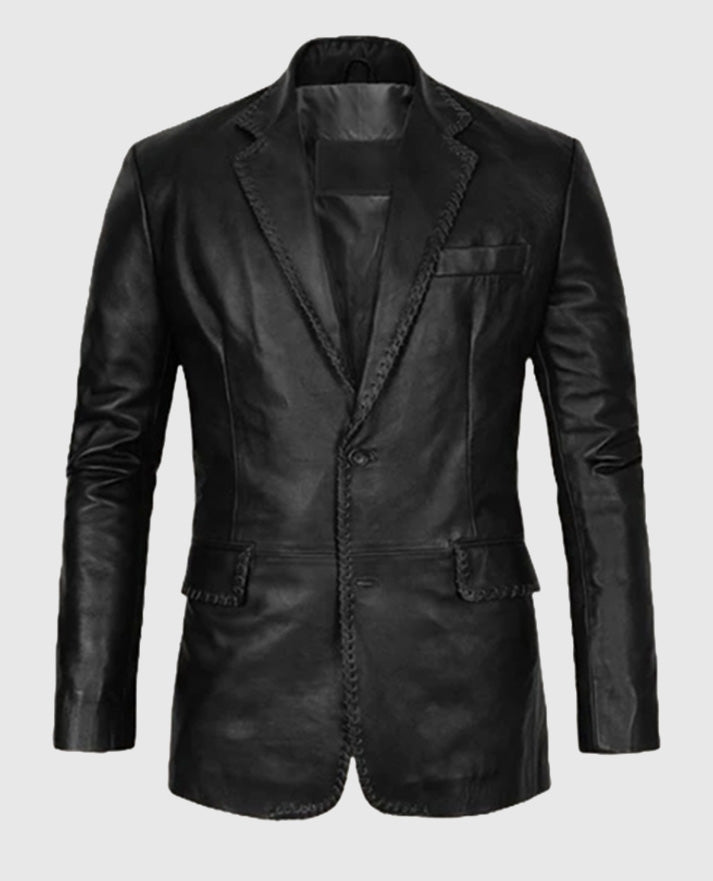 Men's Leather Medieval Blazer in Black