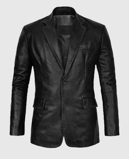 Men's Leather Medieval Blazer in Black