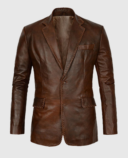 Men's Medieval Leather Blazer in Spanish Brown