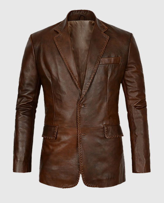 Men's Medieval Leather Blazer in Spanish Brown