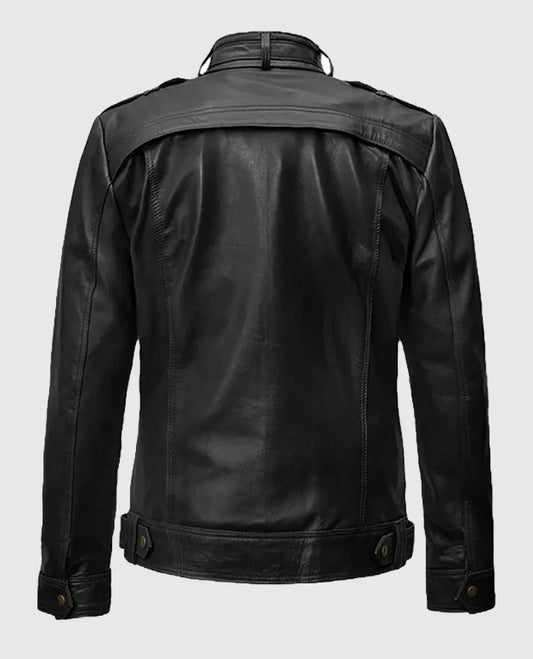 Men's Military Inspired Black Leather Jacket