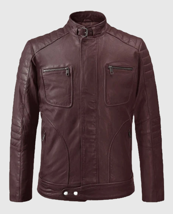 Men's Moto Firefly Burgundy Leather Jacket