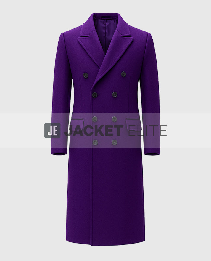 Men’s Purple Double-Breasted Long Trench Coat
