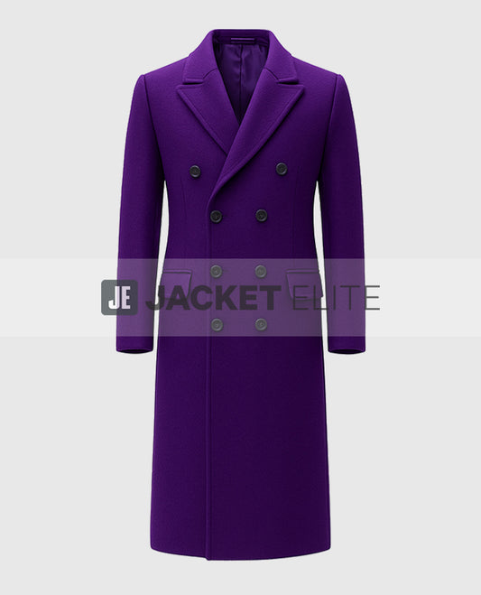 Men’s Purple Double-Breasted Long Trench Coat