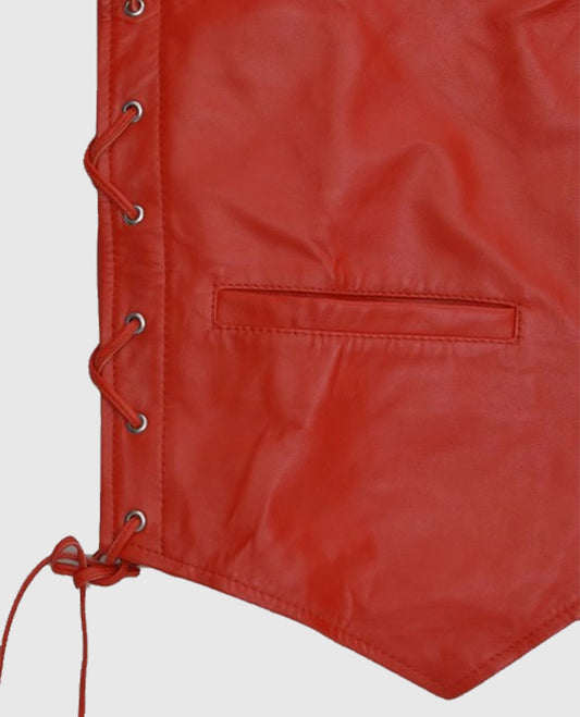 Men's Red Laced Leather Vest