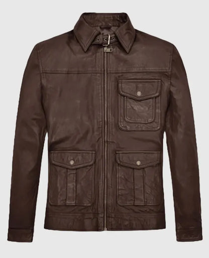 Men's Retro Style Leather Brown Jacket