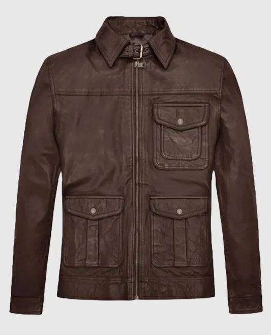 Men's Retro Style Leather Brown Jacket