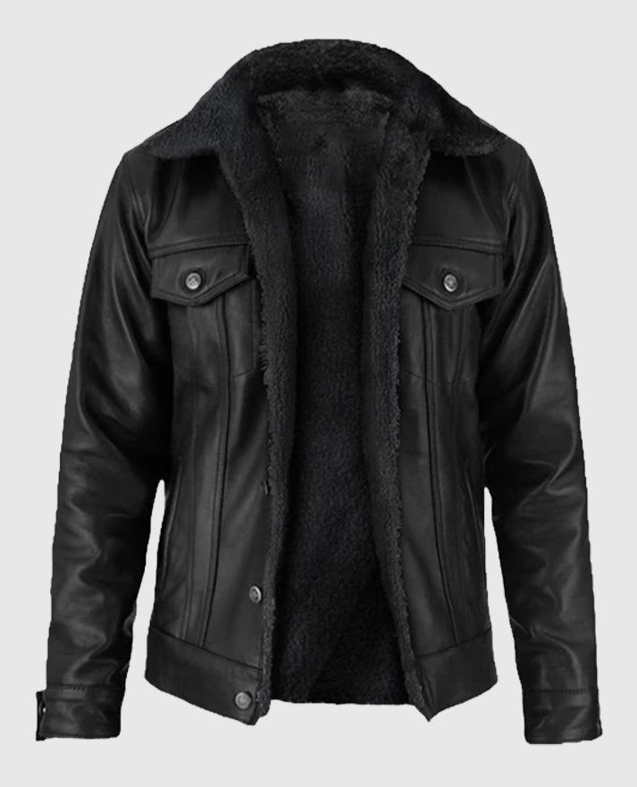 Men's Sherpa Leather Black Jacket