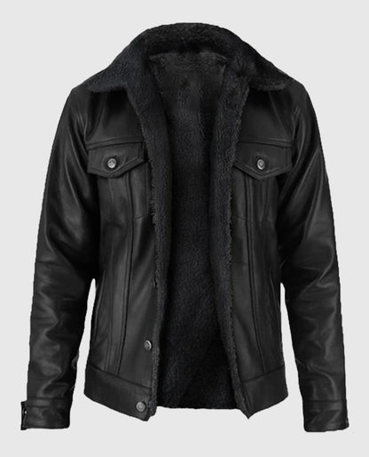 Men's Sherpa Leather Black Jacket
