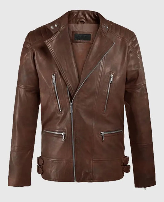 Men's Shotgun Spanish Brown Moto Leather Jacket
