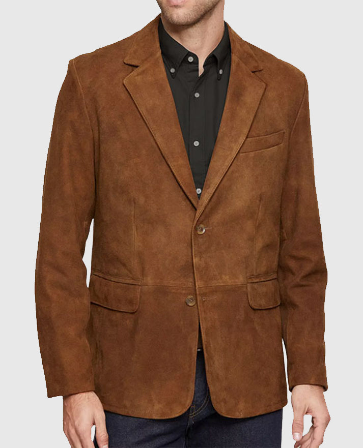 Men's Suede Classic Brown Leather Blazer