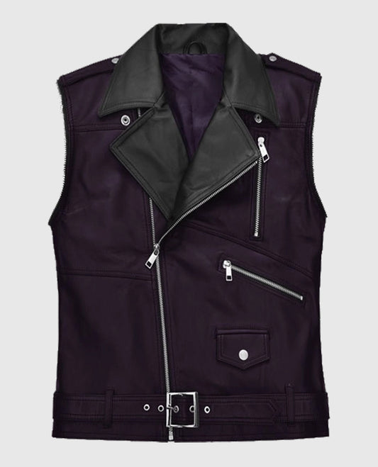 Men's Two-Tone Purple and Black Biker Leather Vest