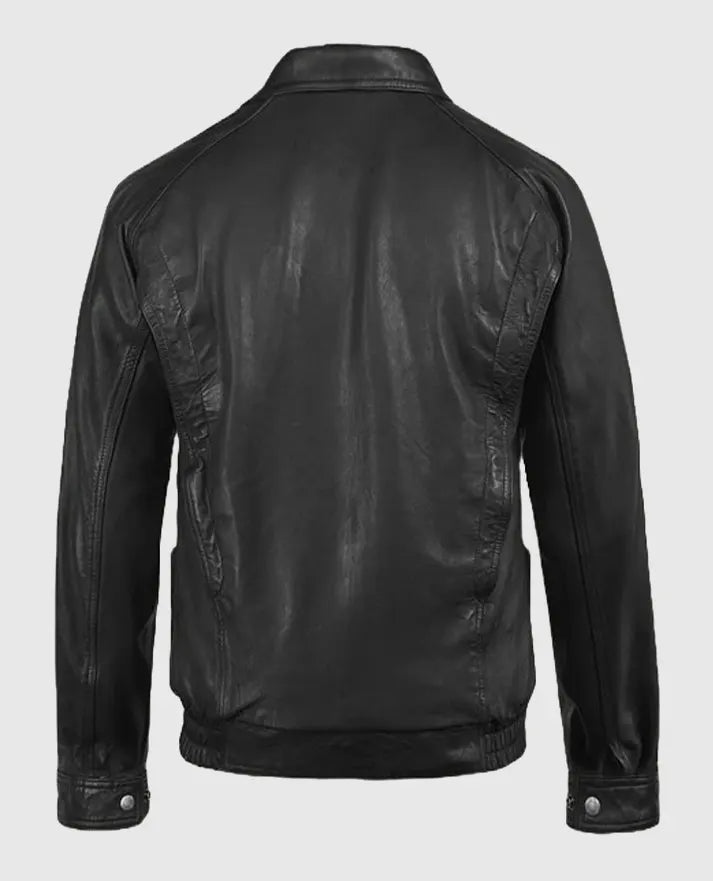 Men's Vintage Black Leather Bomber Jacket