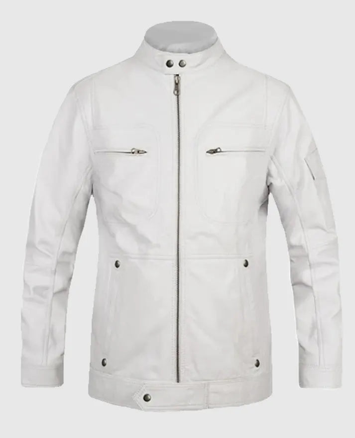 Men's White Motorcycle leather Jacket