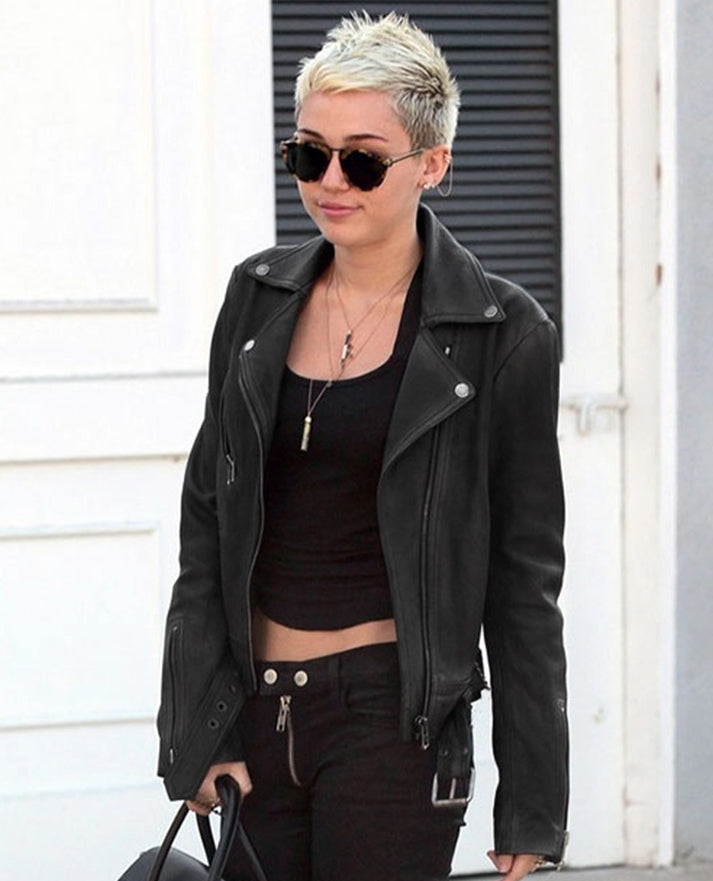 Miley Cyrus Black Leather Jacket