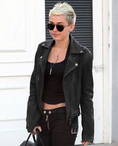 Miley Cyrus Black Leather Jacket