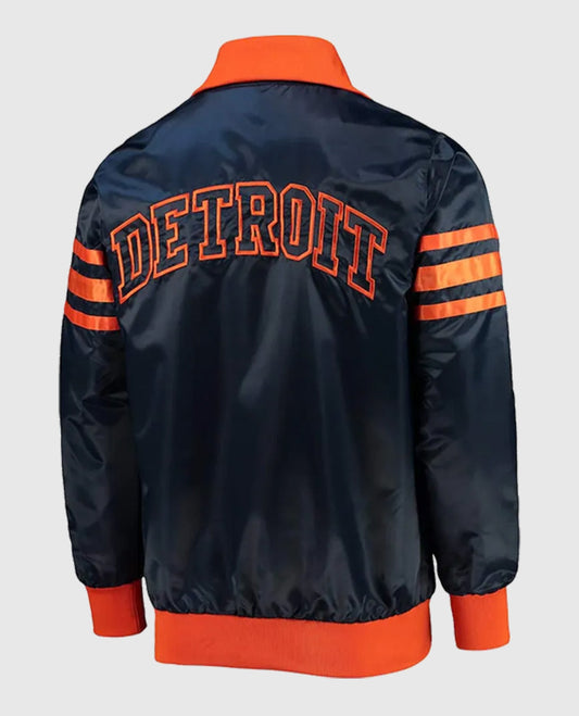 Navy Blue The Captain III Detroit Tigers Varsity Satin Jacket