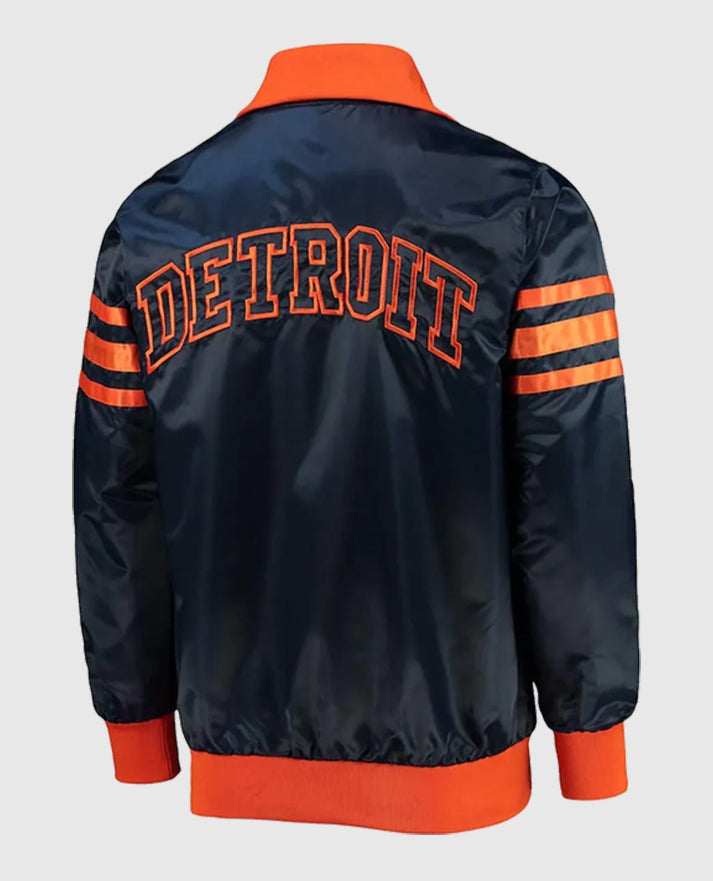 Navy Blue The Captain III Detroit Tigers Varsity Satin Jacket