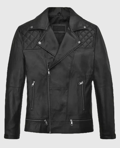 Patrick J Adams Black Biker Leather Jacket
