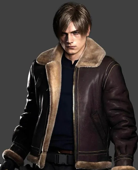 Resident Evil 4 Remake Leon Kennedy Shearling Jacket