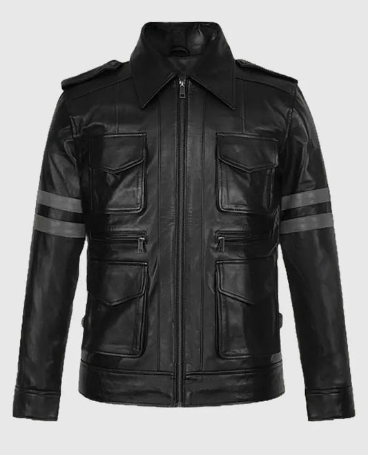 Resident Evil 6 Leon Kennedy Black Leather Jacket