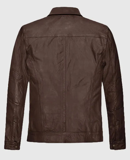 Retro Style Leather Brown Jacket for Men