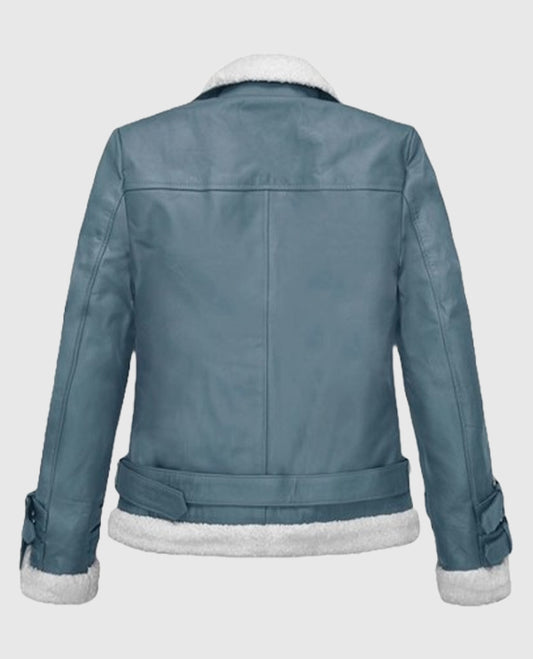 Rita Ora Bon Blue Biker Leather Jacket