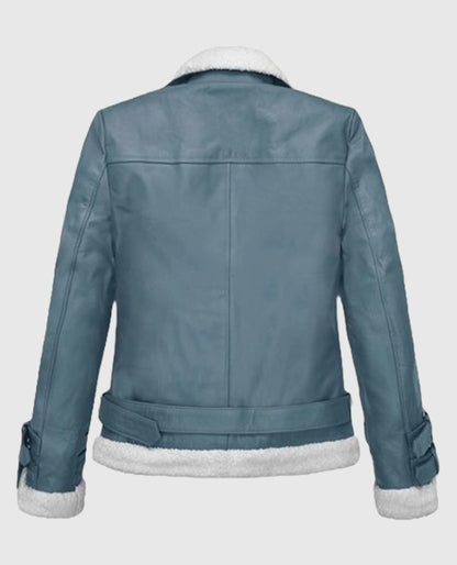 Rita Ora Bon Blue Biker Leather Jacket