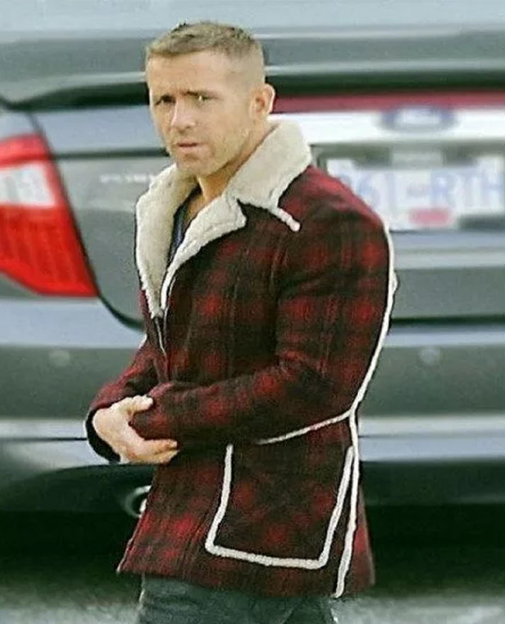 Ryan Reynolds Wade Wilson Deadpool Red Shearling Jacket
