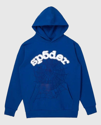 SP5DER Web Suit Blue Hoodie Rhinestone