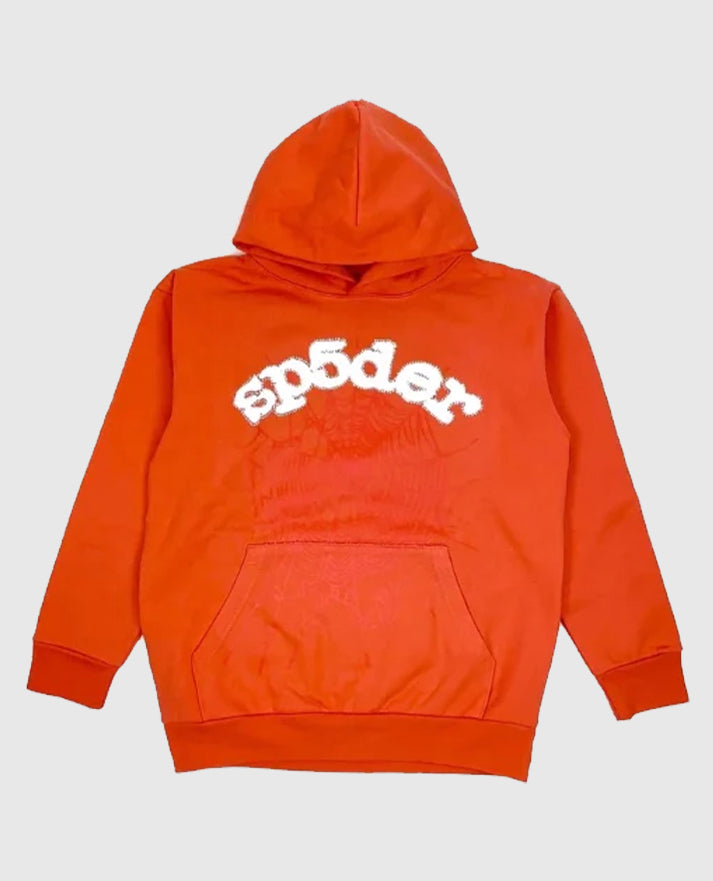 SP5DER Web Suit Orange Hoodie Rhinestone