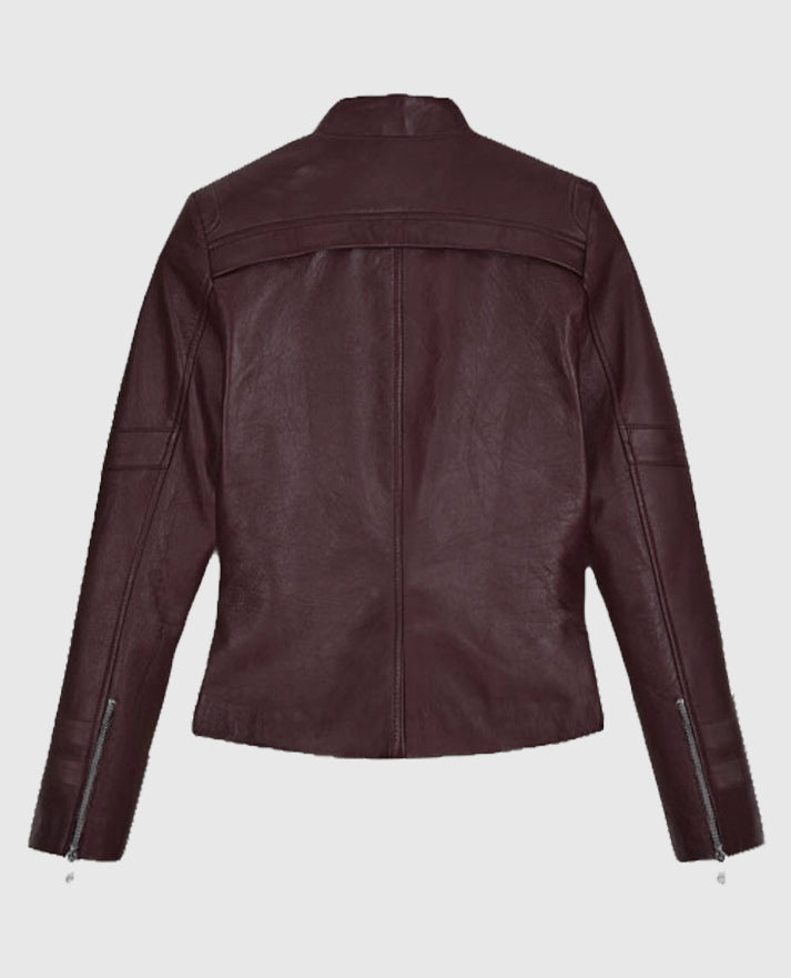 San Andreas Alexandra Daddario Maroon Real Leather Jacket