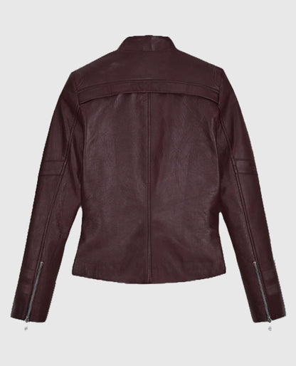 San Andreas Alexandra Daddario Maroon Real Leather Jacket