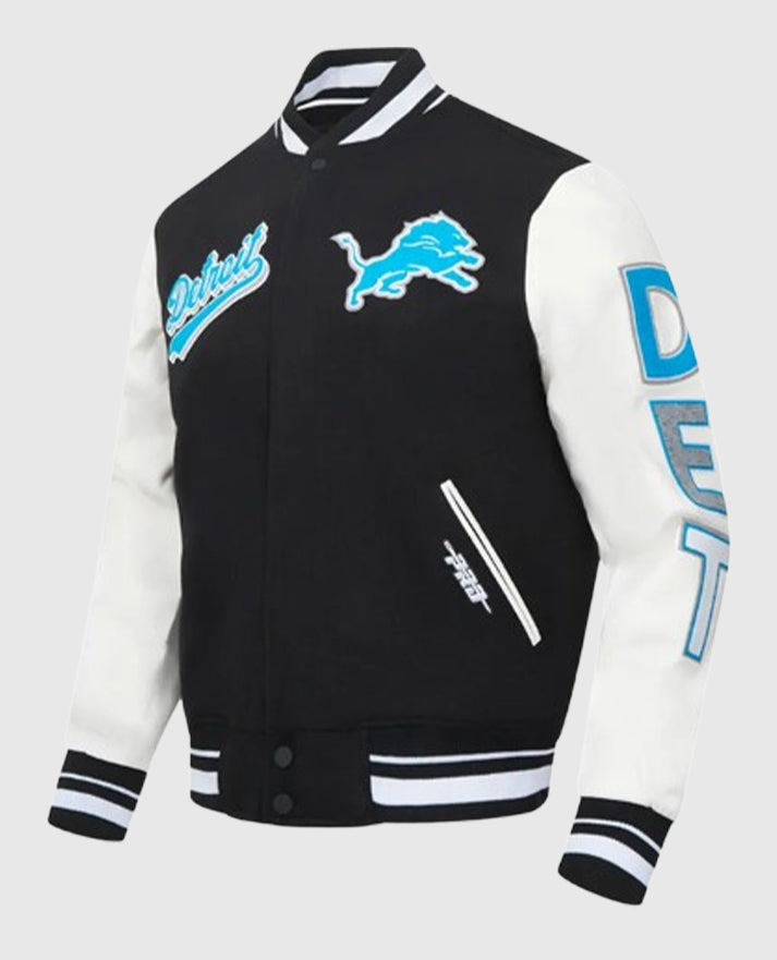 Script Tail Detroit Lions Classic Rib Black Letterman Jacket