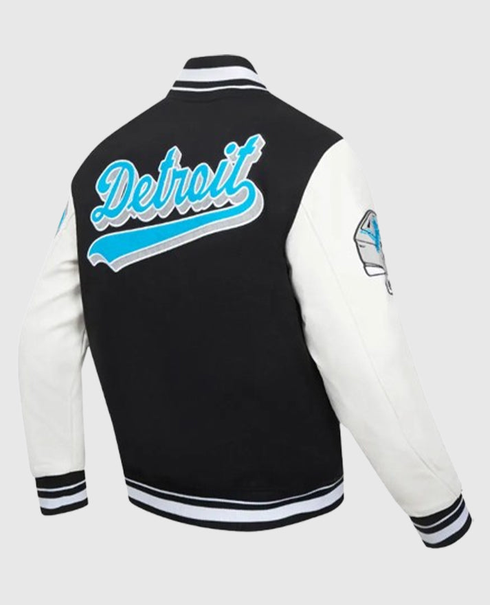 Script Tail Detroit Lions Classic Rib Black Varsity Jacket