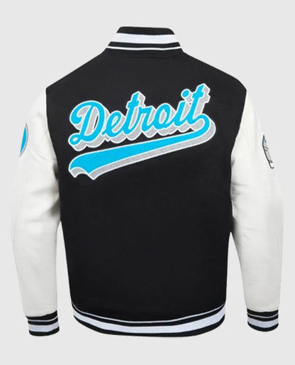 Script Tail Detroit Lions Classic Rib Grey Letterman Varsity Jacket