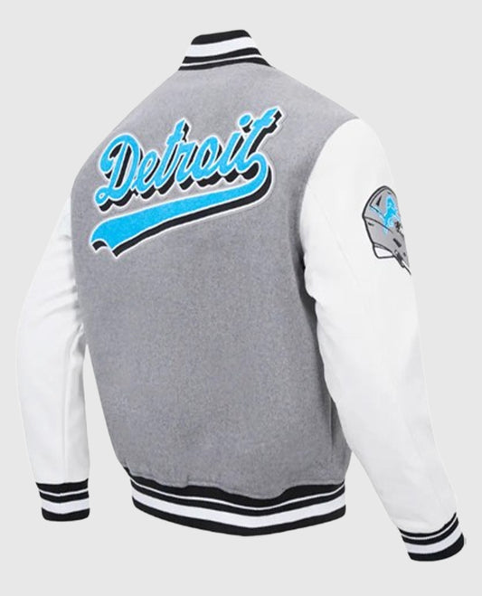 Script Tail Detroit Lions Classic Rib Grey Varsity Jacket