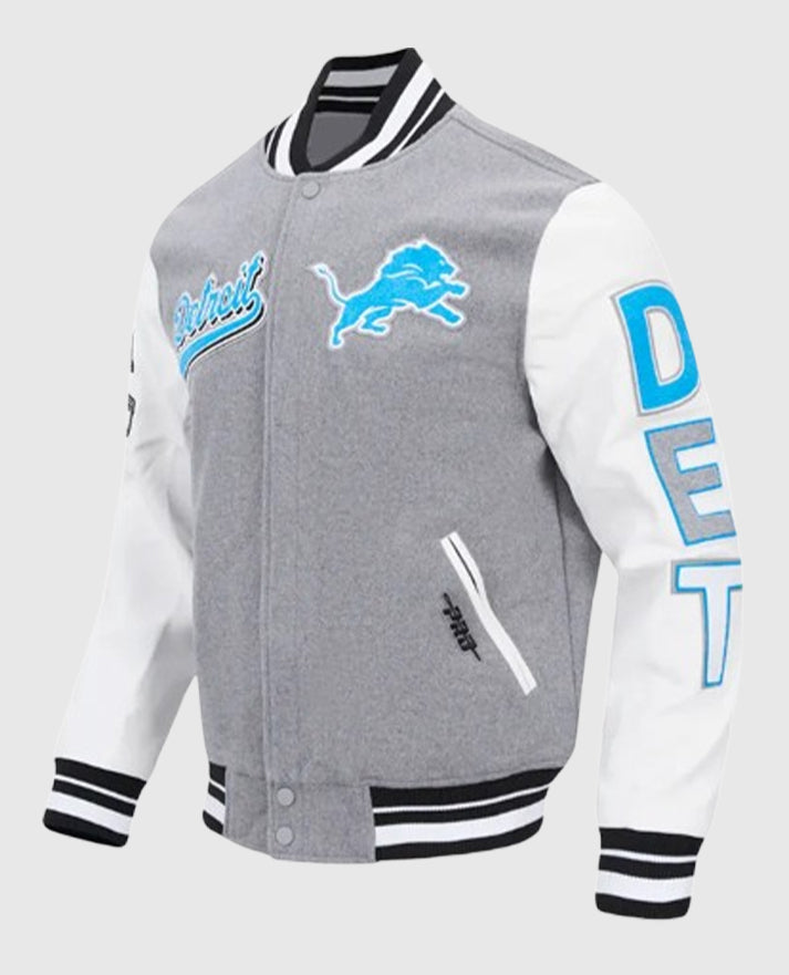 Script Tail Detroit Lions Classic Rib Letterman Black Jacket